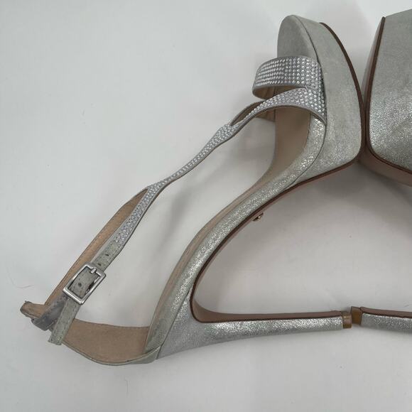 PELLE MODA Heels Size 8 Onora Platform Silver Rhinestone Crystals Strappy Ankle - Picture 5 of 15